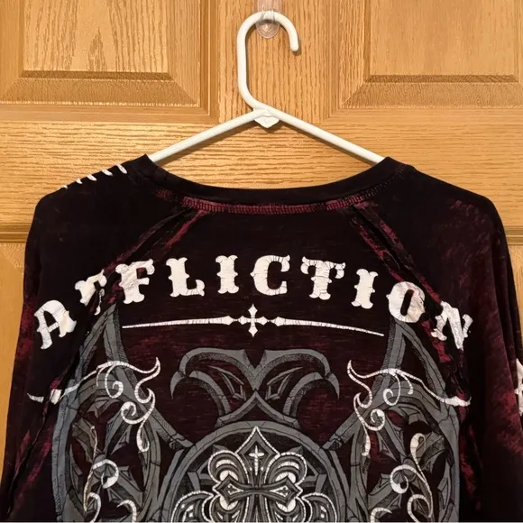 Y2K Affliction Angel Wings Red Maroon Men's Long Sleeve | Size XL