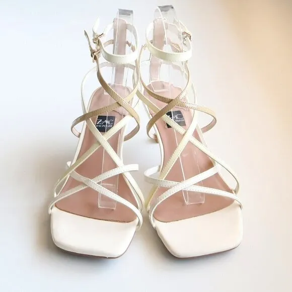Zac Posen Angie White Patent Leather Strappy Square Toe Sandals Summer Shoes 8