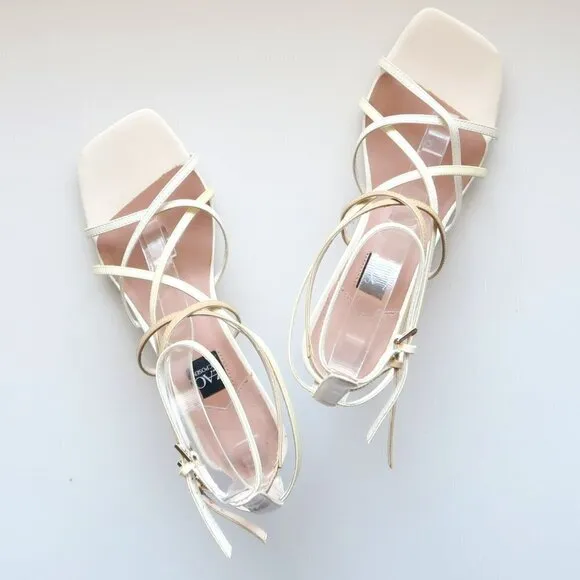 Zac Posen Angie White Patent Leather Strappy Square Toe Sandals Summer Shoes 8