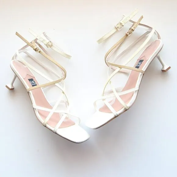 Zac Posen Angie White Patent Leather Strappy Square Toe Sandals Summer Shoes 8