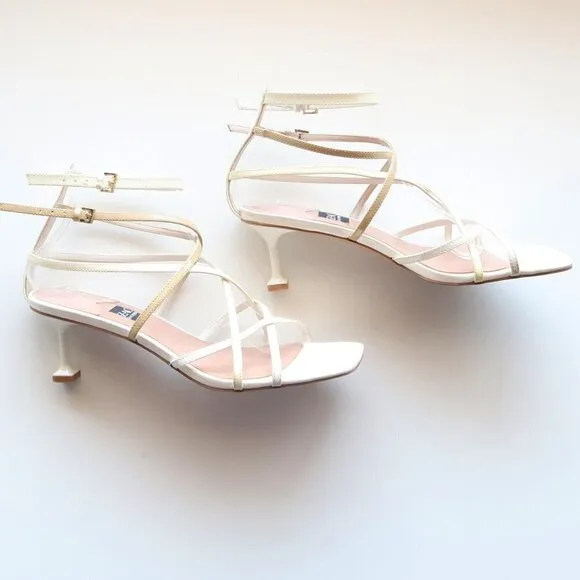Zac Posen Angie White Patent Leather Strappy Square Toe Sandals Summer Shoes 8