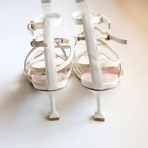 Zac Posen Angie White Patent Leather Strappy Square Toe Sandals Summer Shoes 8