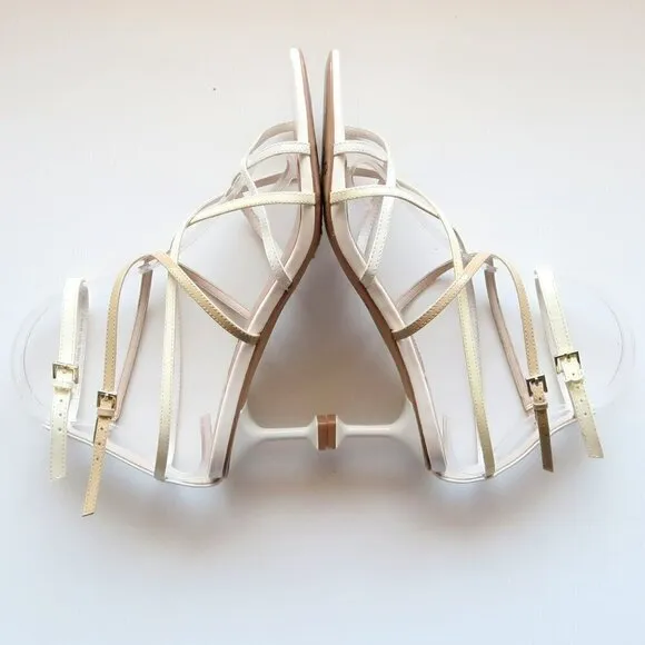 Zac Posen Angie White Patent Leather Strappy Square Toe Sandals Summer Shoes 8
