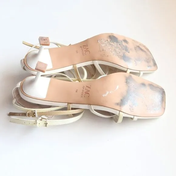 Zac Posen Angie White Patent Leather Strappy Square Toe Sandals Summer Shoes 8