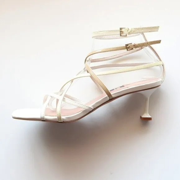 Zac Posen Angie White Patent Leather Strappy Square Toe Sandals Summer Shoes 8