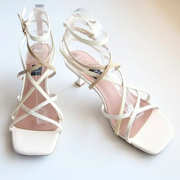 Zac Posen Angie White Patent Leather Strappy Square Toe Sandals Summer Shoes 8