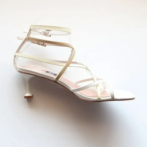 Zac Posen Angie White Patent Leather Strappy Square Toe Sandals Summer Shoes 8