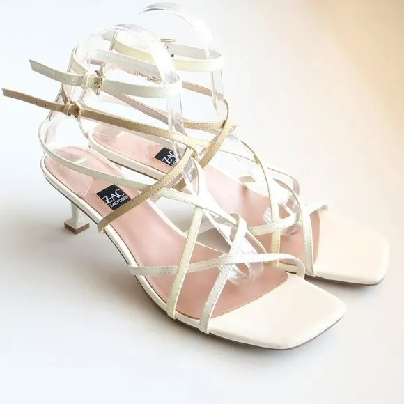 Zac Posen Angie White Patent Leather Strappy Square Toe Sandals Summer Shoes 8