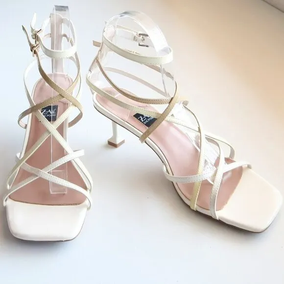 Zac Posen Angie White Patent Leather Strappy Square Toe Sandals Summer Shoes 8