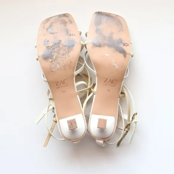 Zac Posen Angie White Patent Leather Strappy Square Toe Sandals Summer Shoes 8