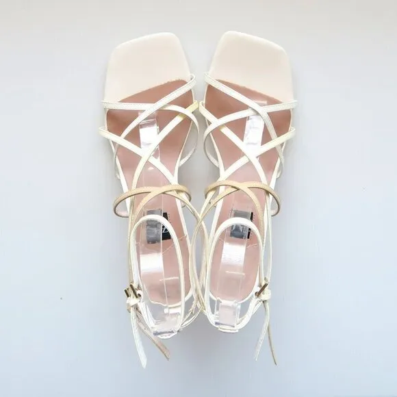 Zac Posen Angie White Patent Leather Strappy Square Toe Sandals Summer Shoes 8