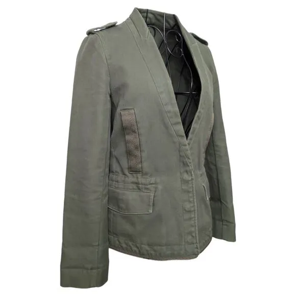 Zadig &amp; Voltaire Vedam Kaki Green Skull Back Structured Cotton Utility Jacket XS