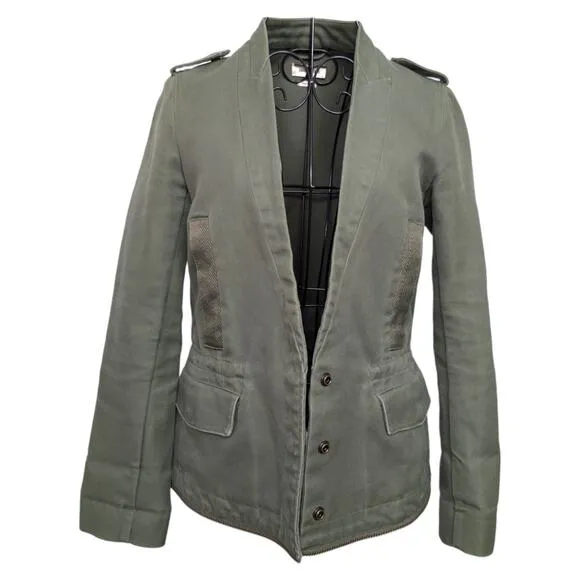 Zadig &amp; Voltaire Vedam Kaki Green Skull Back Structured Cotton Utility Jacket XS
