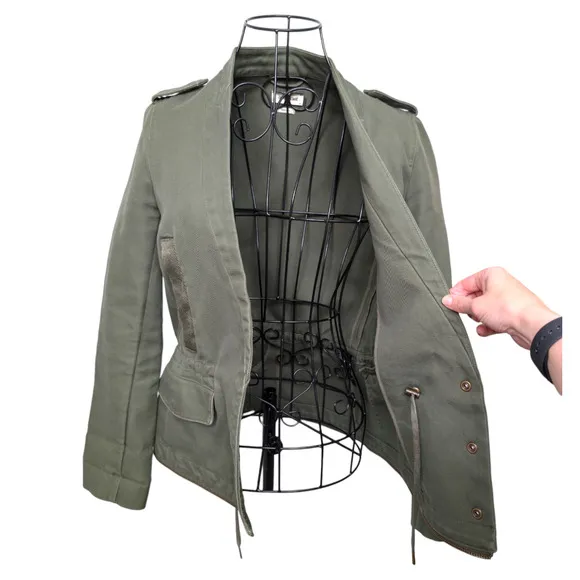 Zadig &amp; Voltaire Vedam Kaki Green Skull Back Structured Cotton Utility Jacket XS