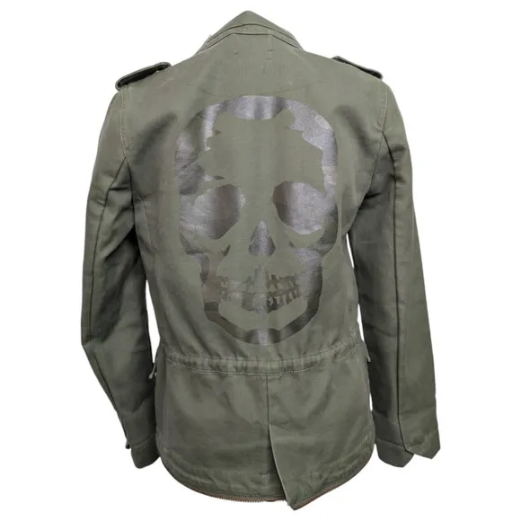 Zadig &amp; Voltaire Vedam Kaki Green Skull Back Structured Cotton Utility Jacket XS