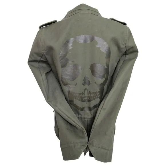 Zadig &amp; Voltaire Vedam Kaki Green Skull Back Structured Cotton Utility Jacket XS