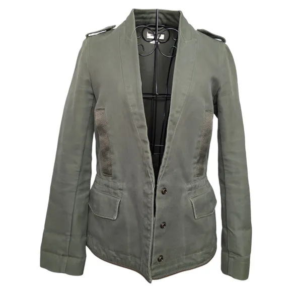 Zadig &amp; Voltaire Vedam Kaki Green Skull Back Structured Cotton Utility Jacket XS