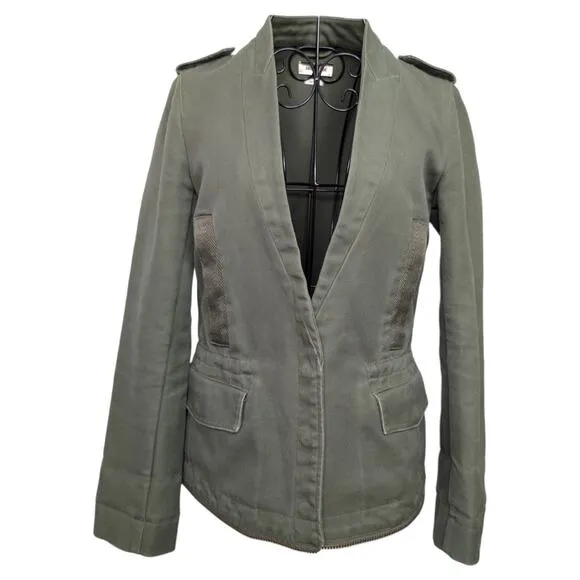 Zadig &amp; Voltaire Vedam Kaki Green Skull Back Structured Cotton Utility Jacket XS