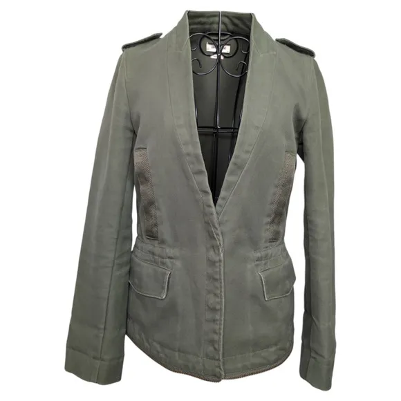 Zadig &amp; Voltaire Vedam Kaki Green Skull Back Structured Cotton Utility Jacket XS