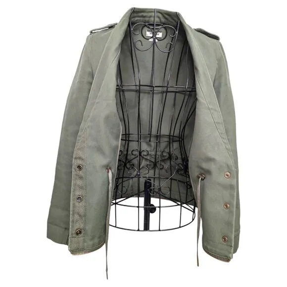 Zadig &amp; Voltaire Vedam Kaki Green Skull Back Structured Cotton Utility Jacket XS