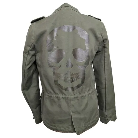 Zadig &amp; Voltaire Vedam Kaki Green Skull Back Structured Cotton Utility Jacket XS