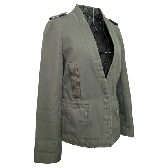 Zadig &amp; Voltaire Vedam Kaki Green Skull Back Structured Cotton Utility Jacket XS