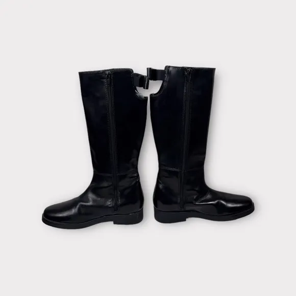 Zara Black Leather Tall Knee HighBoots Size‎ 7.5 EU 38