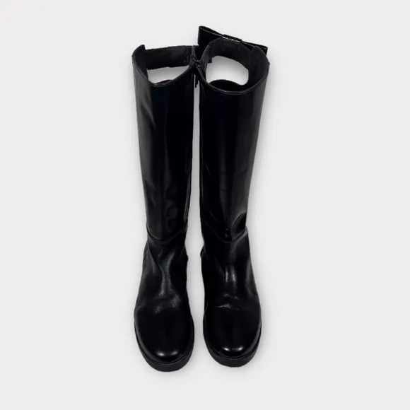 Zara Black Leather Tall Knee HighBoots Size‎ 7.5 EU 38