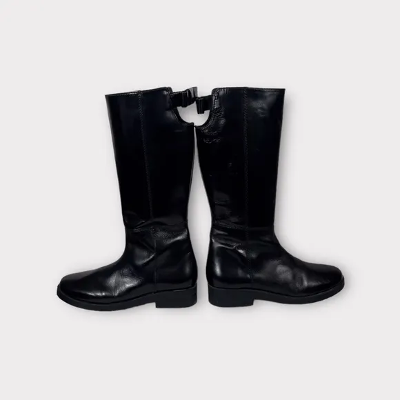 Zara Black Leather Tall Knee HighBoots Size‎ 7.5 EU 38