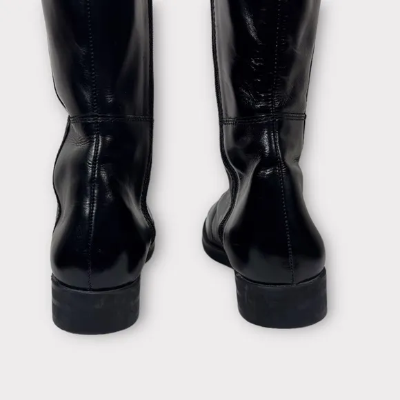 Zara Black Leather Tall Knee HighBoots Size‎ 7.5 EU 38