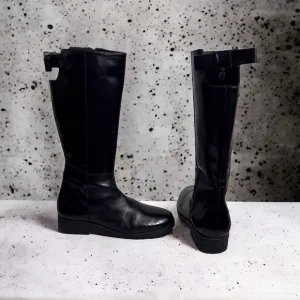 Zara Black Leather Tall Knee HighBoots Size‎ 7.5 EU 38