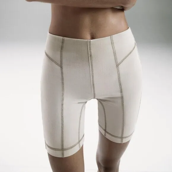 Zara Denim Crop Top Cycling Shorts Set in Khaki