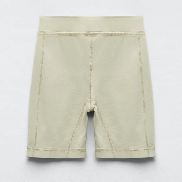 Zara Denim Crop Top Cycling Shorts Set in Khaki