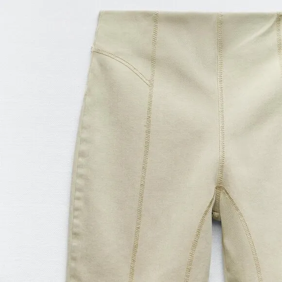 Zara Denim Crop Top Cycling Shorts Set in Khaki
