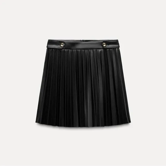 Zara Faux Leather Box Pleat Short Skirt