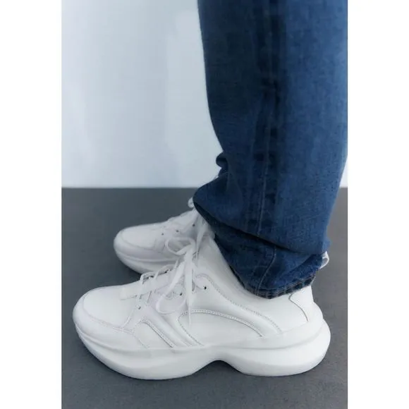Zara Leather Running Shoes White Size 39