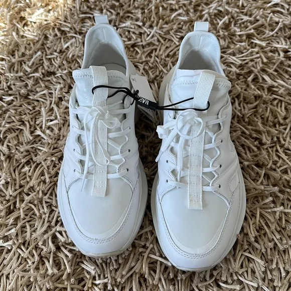 Zara Leather Running Shoes White Size 39