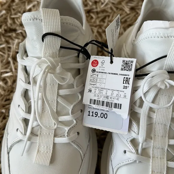 Zara Leather Running Shoes White Size 39