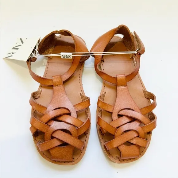 Zara little girls fisherman tan leather sandals NWT