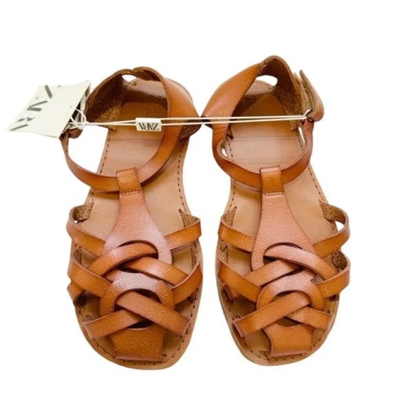 Zara little girls fisherman tan leather sandals NWT