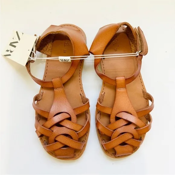 Zara little girls fisherman tan leather sandals NWT