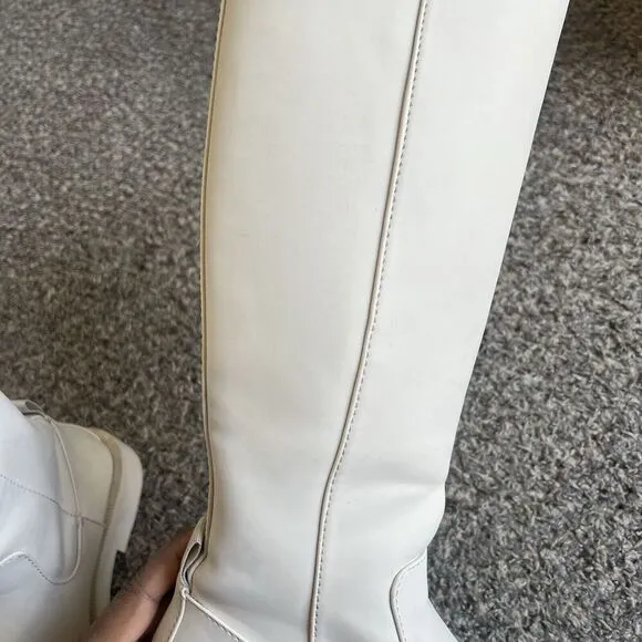 Zara Rubberized Knee High Tall Boots Platform Rain Cream White EU 37 US 6