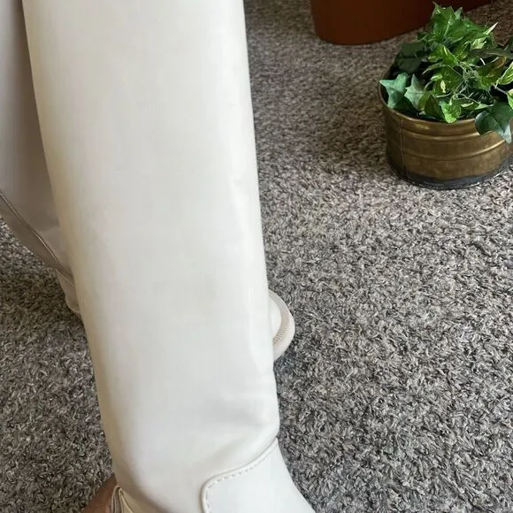 Zara Rubberized Knee High Tall Boots Platform Rain Cream White EU 37 US 6