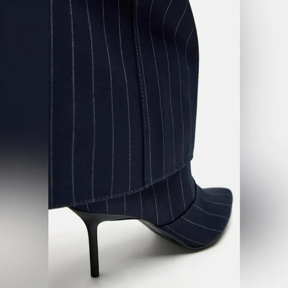 Zara Tall Fabric Boots Striped Gaiter detail Pointed toe Blue/White Size 35 NEW