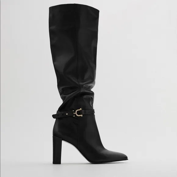 ZARA Tall Heeled Genuine Leather Boots With Saddle