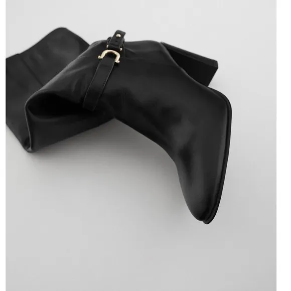 ZARA Tall Heeled Genuine Leather Boots With Saddle
