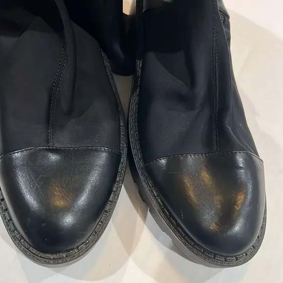 Zara TRF  tall over the knee boots round toe block heel half zip leather  sz 9
