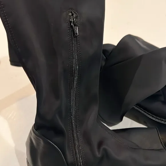 Zara TRF  tall over the knee boots round toe block heel half zip leather  sz 9