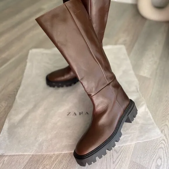 Zara Iconic Tall Leather Boots 8