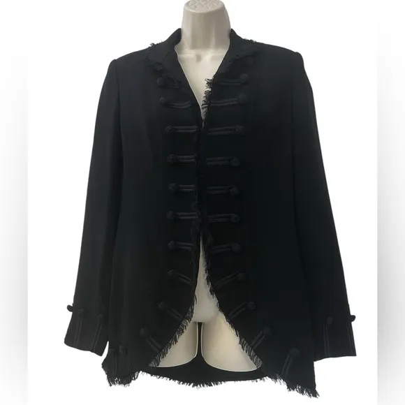 Zelda Women’s Size 6 Black Military Style Fringe Blazer Built in Shoulder Pads